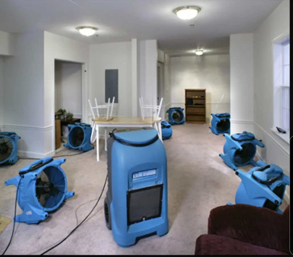 Air movers and dehumidifier setup for Water Damage Restoration in Heber Springs